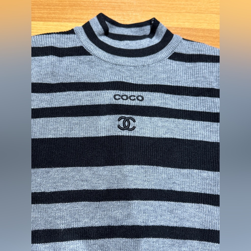 Women Black and Gray Striped Sweater